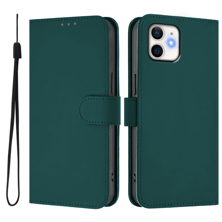 For iPhone 11 Skin Feel Solid Color Leather Phone Case with Lanyard