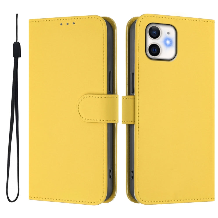 For iPhone 11 Skin Feel Solid Color Leather Phone Case with Lanyard