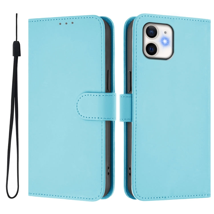 For iPhone 11 Skin Feel Solid Color Leather Phone Case with Lanyard