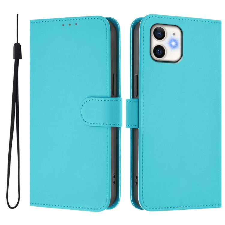 For iPhone 11 Skin Feel Solid Color Leather Phone Case with Lanyard