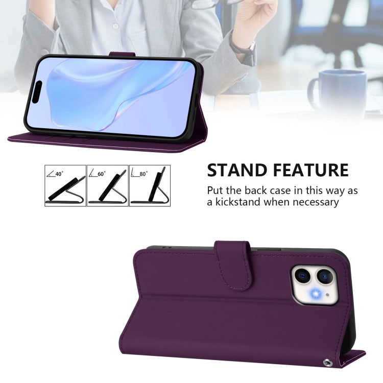 For iPhone 11 Skin Feel Solid Color Leather Phone Case with Lanyard