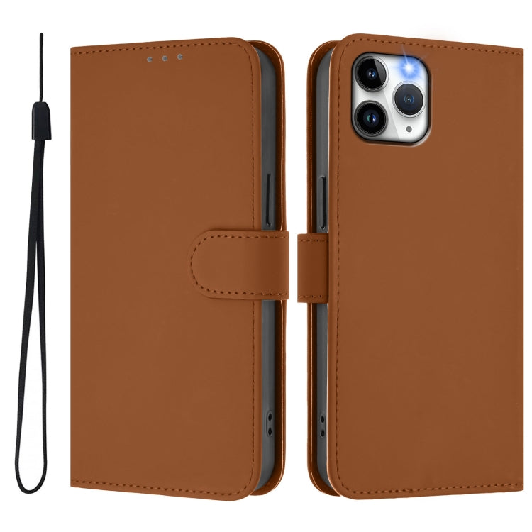 For iPhone 11 Pro Skin Feel Solid Color Leather Phone Case with Lanyard