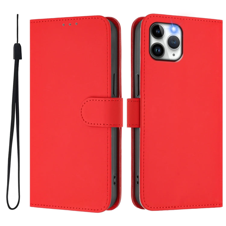 For iPhone 11 Pro Skin Feel Solid Color Leather Phone Case with Lanyard