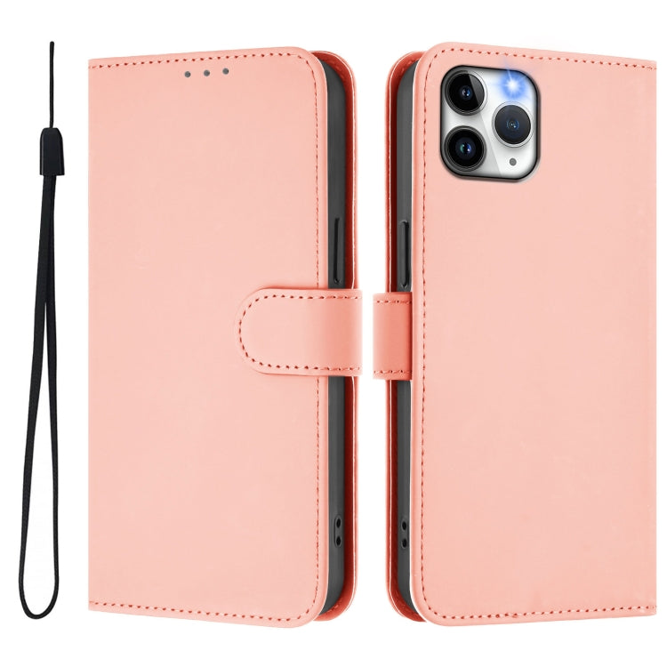For iPhone 11 Pro Skin Feel Solid Color Leather Phone Case with Lanyard