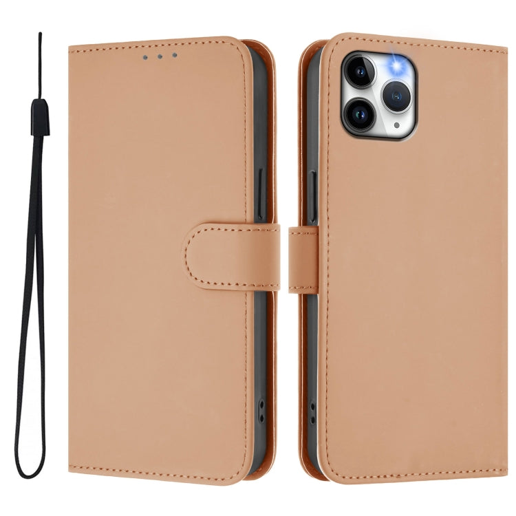 For iPhone 11 Pro Skin Feel Solid Color Leather Phone Case with Lanyard