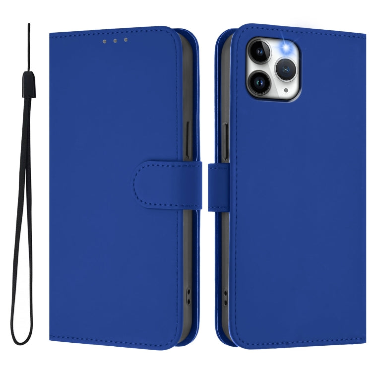 For iPhone 11 Pro Skin Feel Solid Color Leather Phone Case with Lanyard
