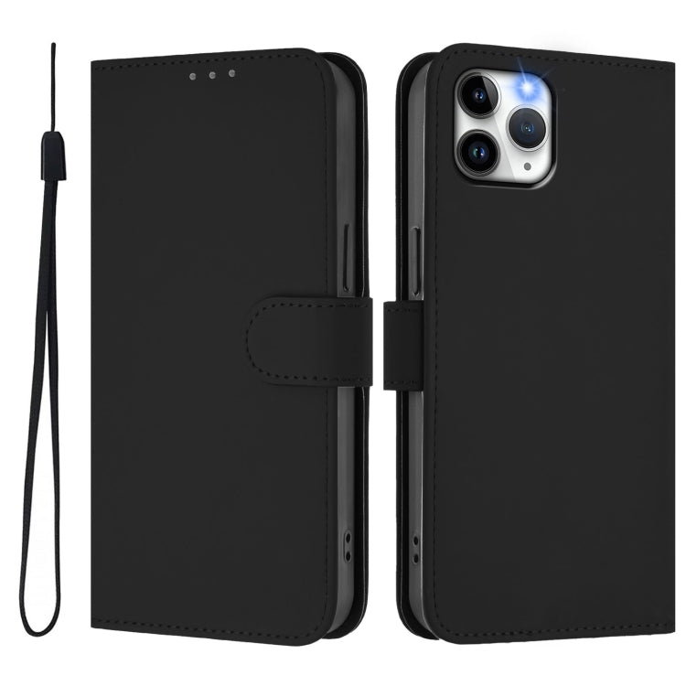 For iPhone 11 Pro Skin Feel Solid Color Leather Phone Case with Lanyard