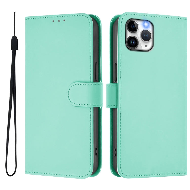 For iPhone 11 Pro Skin Feel Solid Color Leather Phone Case with Lanyard