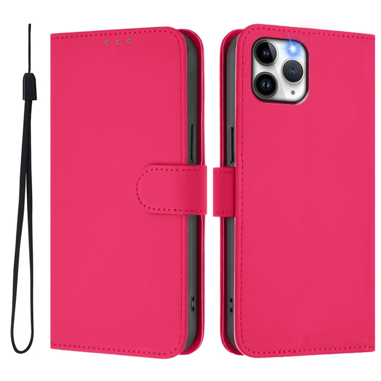 For iPhone 11 Pro Skin Feel Solid Color Leather Phone Case with Lanyard