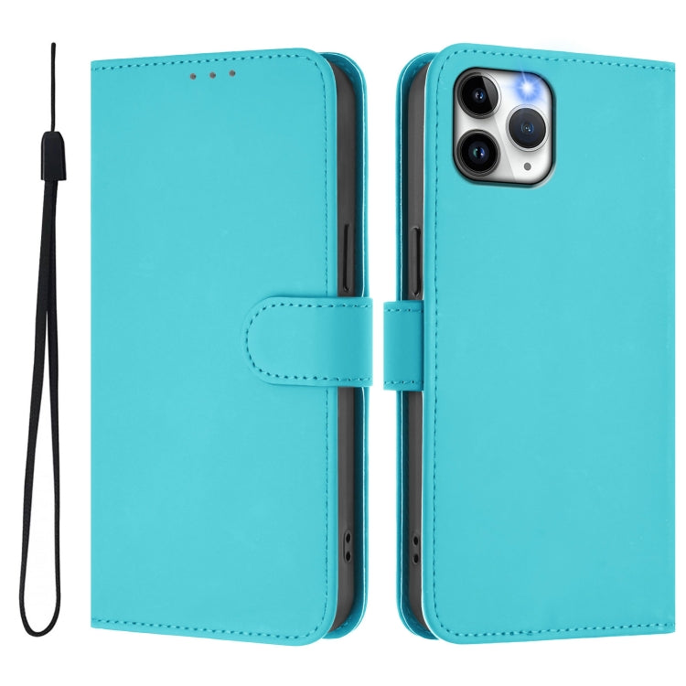 For iPhone 11 Pro Skin Feel Solid Color Leather Phone Case with Lanyard
