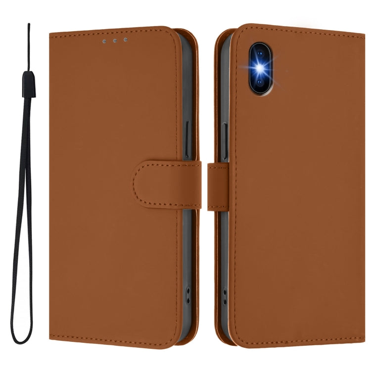 For iPhone XS / X Skin Feel Solid Color Leather Phone Case with Lanyard