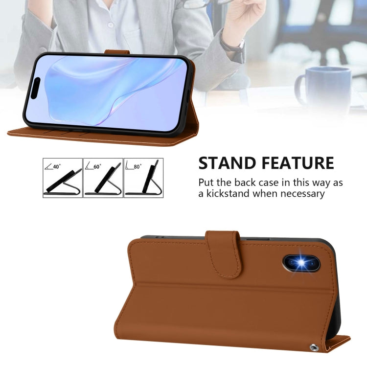 For iPhone XS / X Skin Feel Solid Color Leather Phone Case with Lanyard