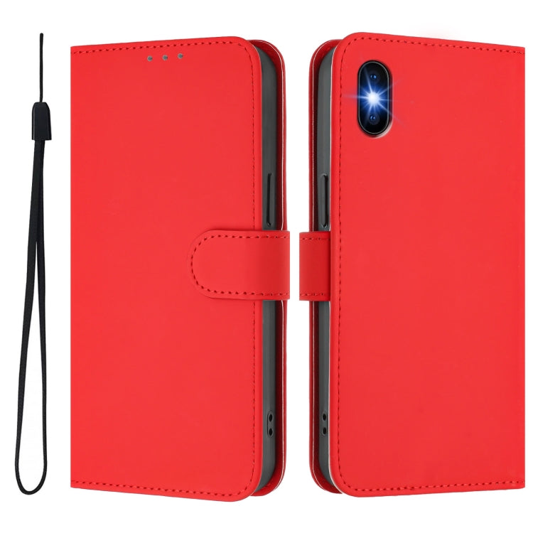For iPhone XS / X Skin Feel Solid Color Leather Phone Case with Lanyard