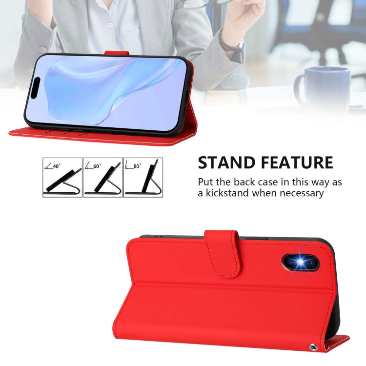 For iPhone XS / X Skin Feel Solid Color Leather Phone Case with Lanyard
