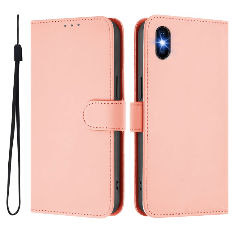 For iPhone XS / X Skin Feel Solid Color Leather Phone Case with Lanyard