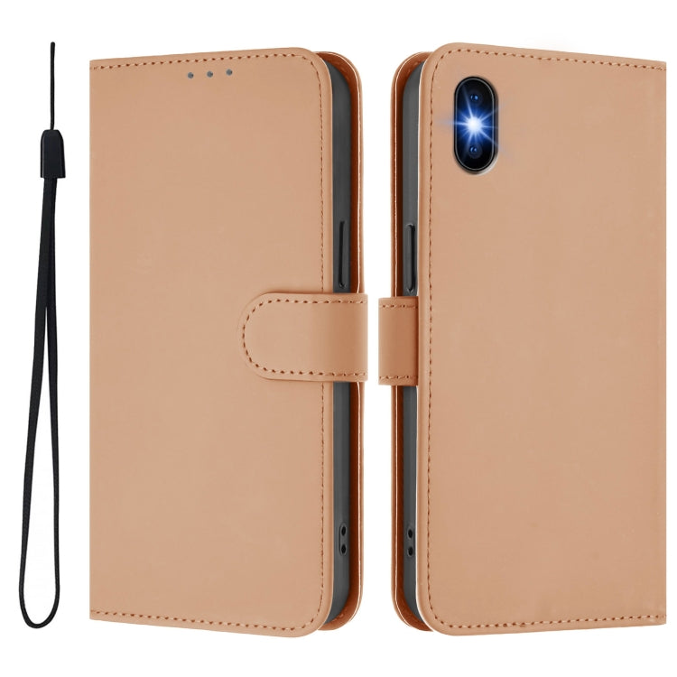For iPhone XS / X Skin Feel Solid Color Leather Phone Case with Lanyard