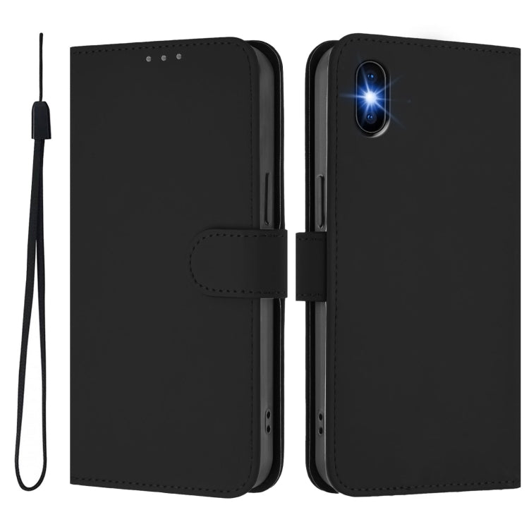 For iPhone XS / X Skin Feel Solid Color Leather Phone Case with Lanyard