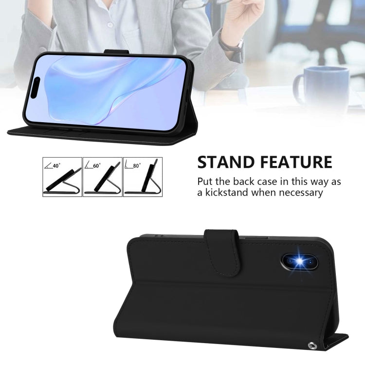 For iPhone XS / X Skin Feel Solid Color Leather Phone Case with Lanyard