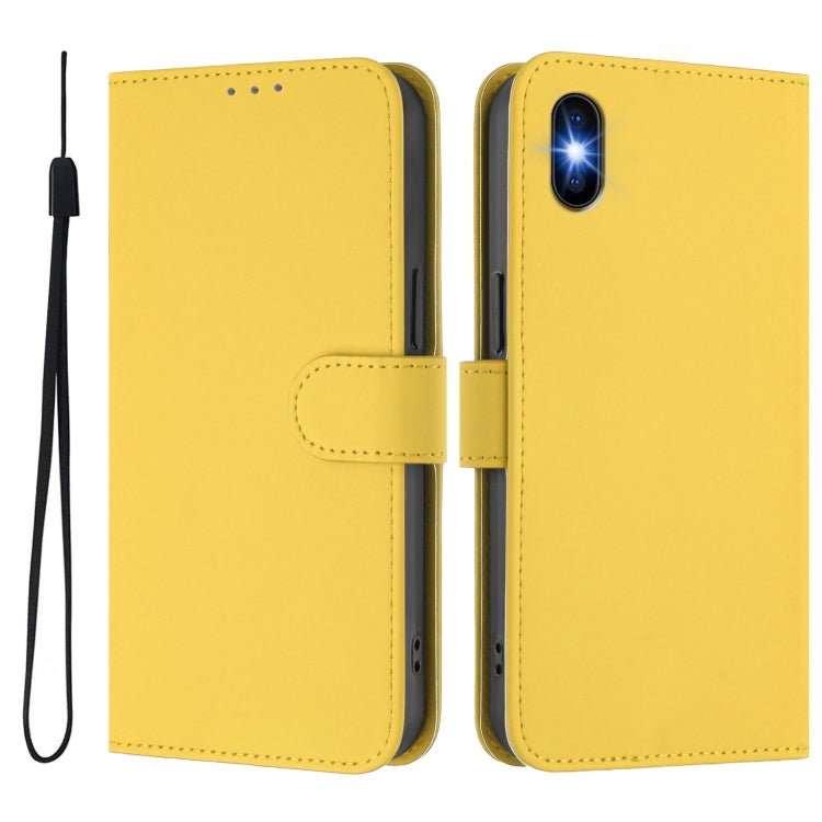 For iPhone XS / X Skin Feel Solid Color Leather Phone Case with Lanyard