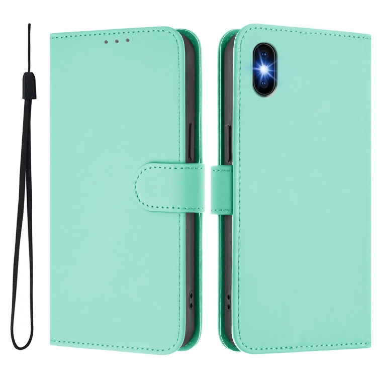 For iPhone XS / X Skin Feel Solid Color Leather Phone Case with Lanyard