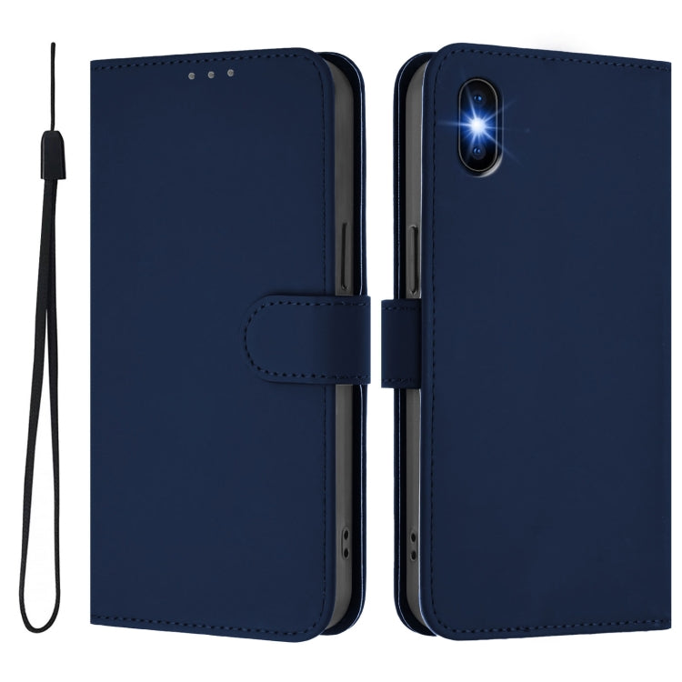 For iPhone XS / X Skin Feel Solid Color Leather Phone Case with Lanyard