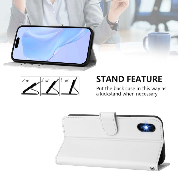 For iPhone XS / X Skin Feel Solid Color Leather Phone Case with Lanyard