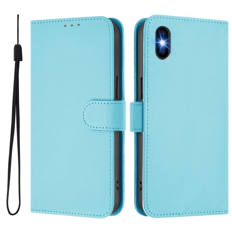 For iPhone XS / X Skin Feel Solid Color Leather Phone Case with Lanyard