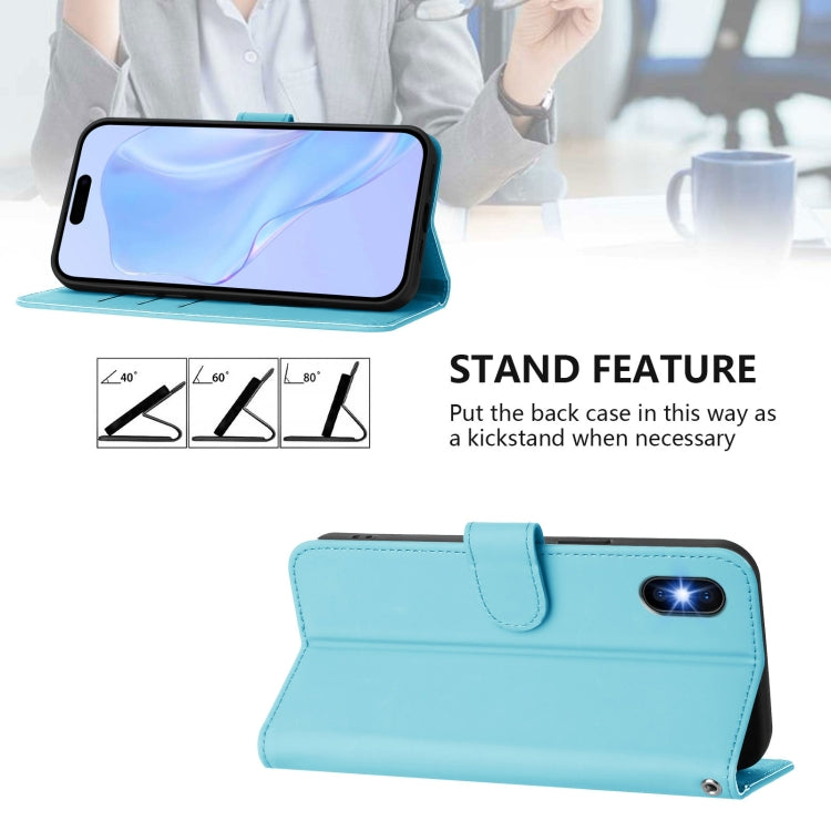 For iPhone XS / X Skin Feel Solid Color Leather Phone Case with Lanyard