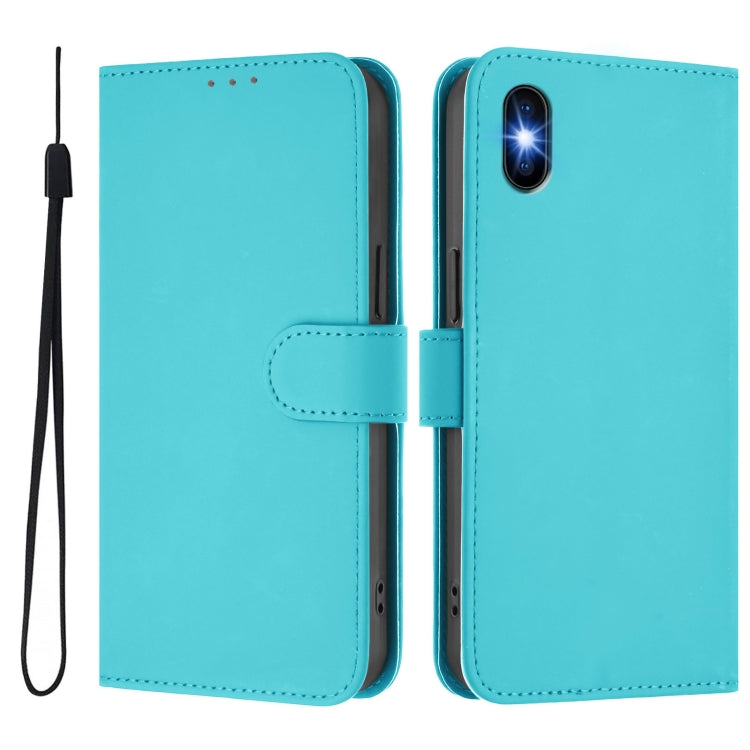 For iPhone XS / X Skin Feel Solid Color Leather Phone Case with Lanyard