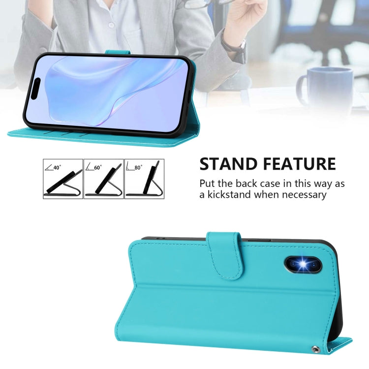 For iPhone XS / X Skin Feel Solid Color Leather Phone Case with Lanyard