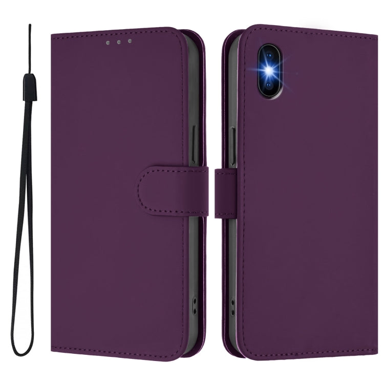 For iPhone XS / X Skin Feel Solid Color Leather Phone Case with Lanyard