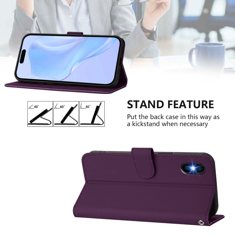 For iPhone XS / X Skin Feel Solid Color Leather Phone Case with Lanyard