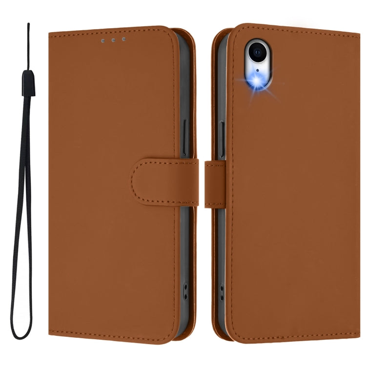 For iPhone XR Skin Feel Solid Color Leather Phone Case with Lanyard