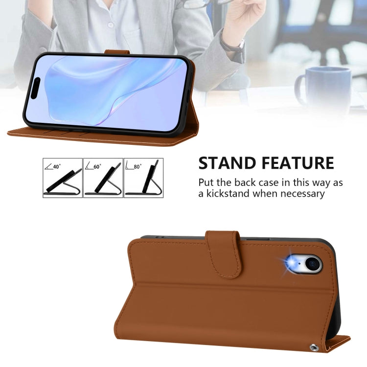 For iPhone XR Skin Feel Solid Color Leather Phone Case with Lanyard