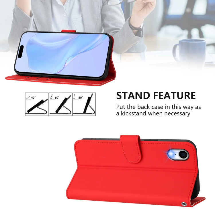 For iPhone XR Skin Feel Solid Color Leather Phone Case with Lanyard