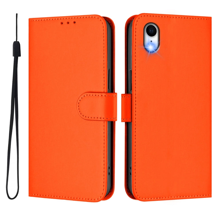 For iPhone XR Skin Feel Solid Color Leather Phone Case with Lanyard