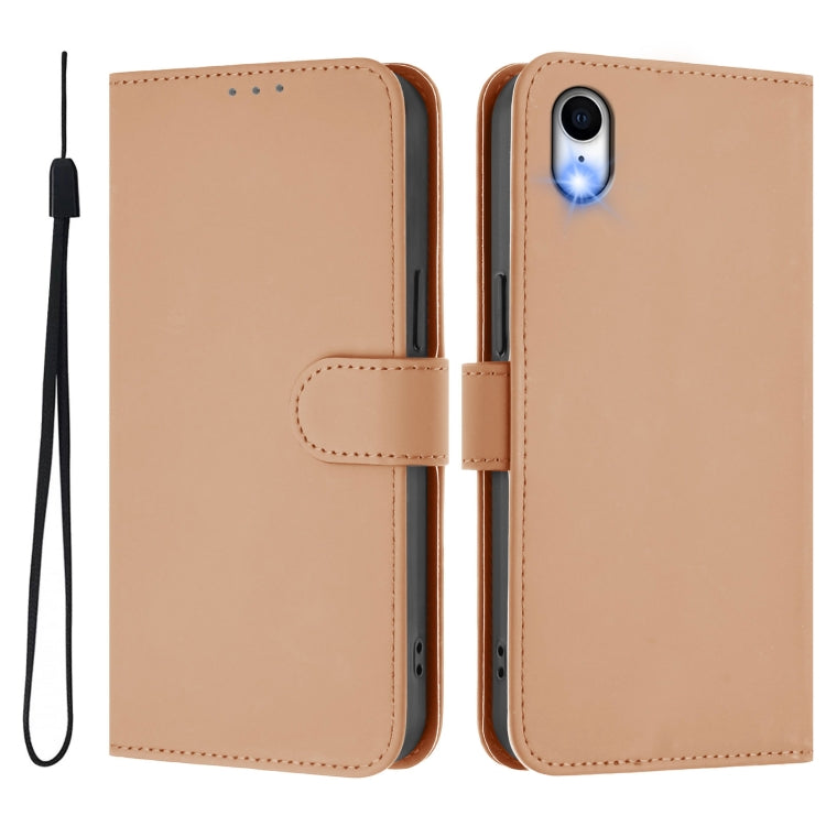 For iPhone XR Skin Feel Solid Color Leather Phone Case with Lanyard