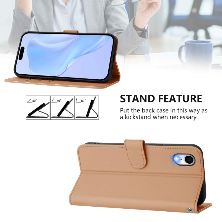For iPhone XR Skin Feel Solid Color Leather Phone Case with Lanyard