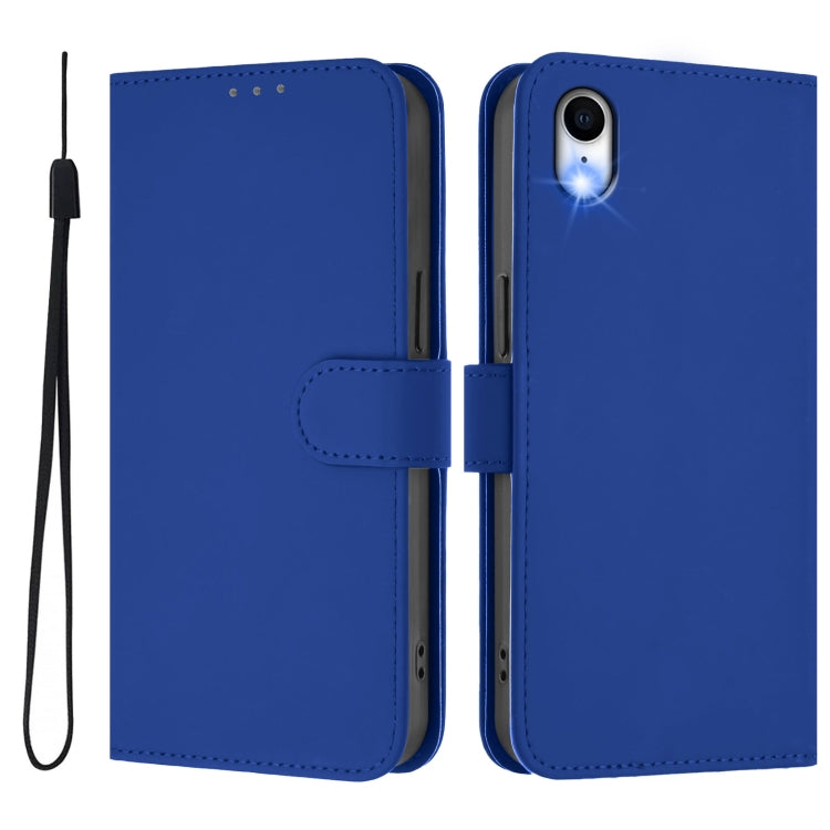For iPhone XR Skin Feel Solid Color Leather Phone Case with Lanyard