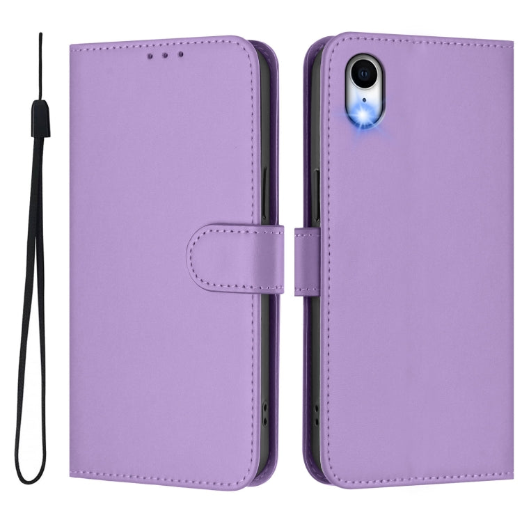 For iPhone XR Skin Feel Solid Color Leather Phone Case with Lanyard