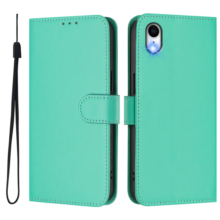 For iPhone XR Skin Feel Solid Color Leather Phone Case with Lanyard