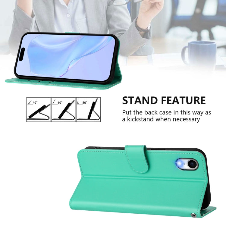 For iPhone XR Skin Feel Solid Color Leather Phone Case with Lanyard