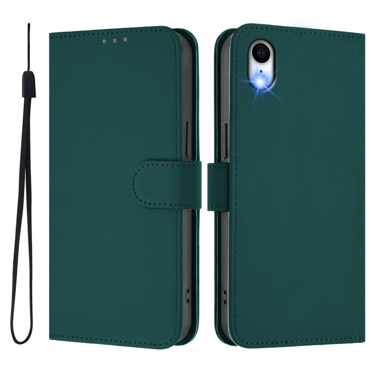 For iPhone XR Skin Feel Solid Color Leather Phone Case with Lanyard