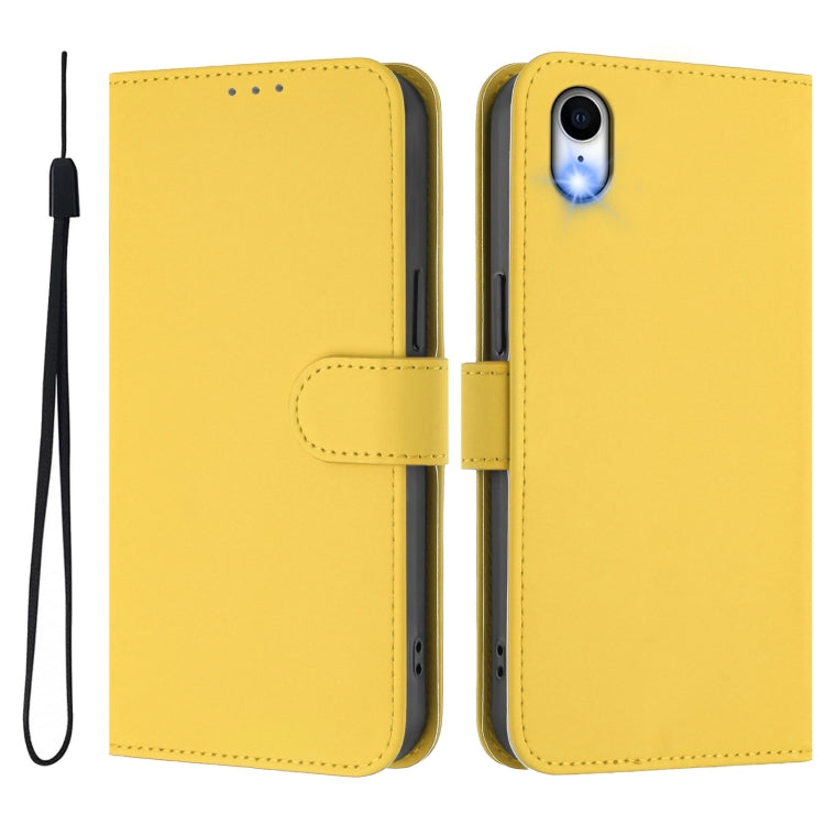 For iPhone XR Skin Feel Solid Color Leather Phone Case with Lanyard