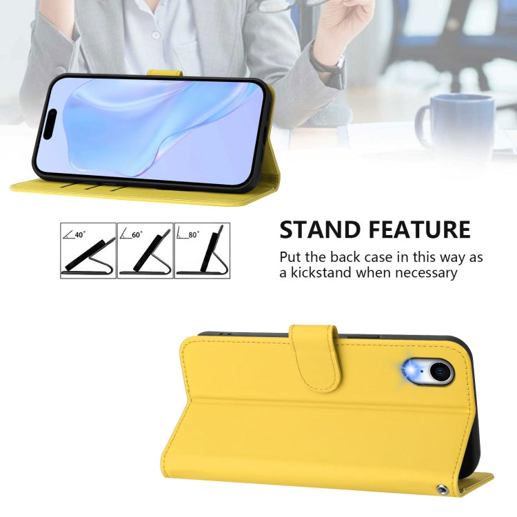 For iPhone XR Skin Feel Solid Color Leather Phone Case with Lanyard