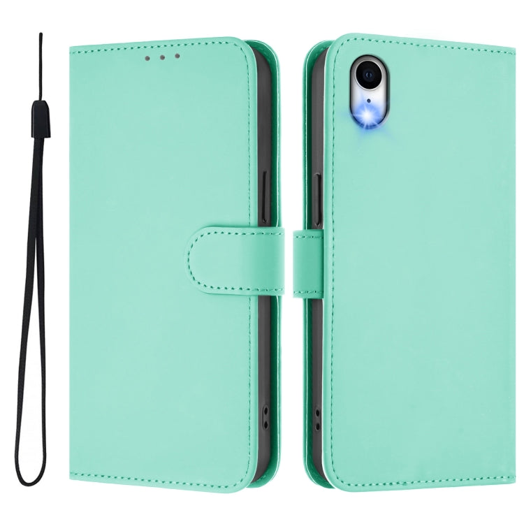 For iPhone XR Skin Feel Solid Color Leather Phone Case with Lanyard