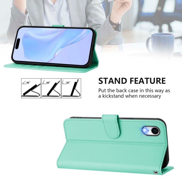 For iPhone XR Skin Feel Solid Color Leather Phone Case with Lanyard