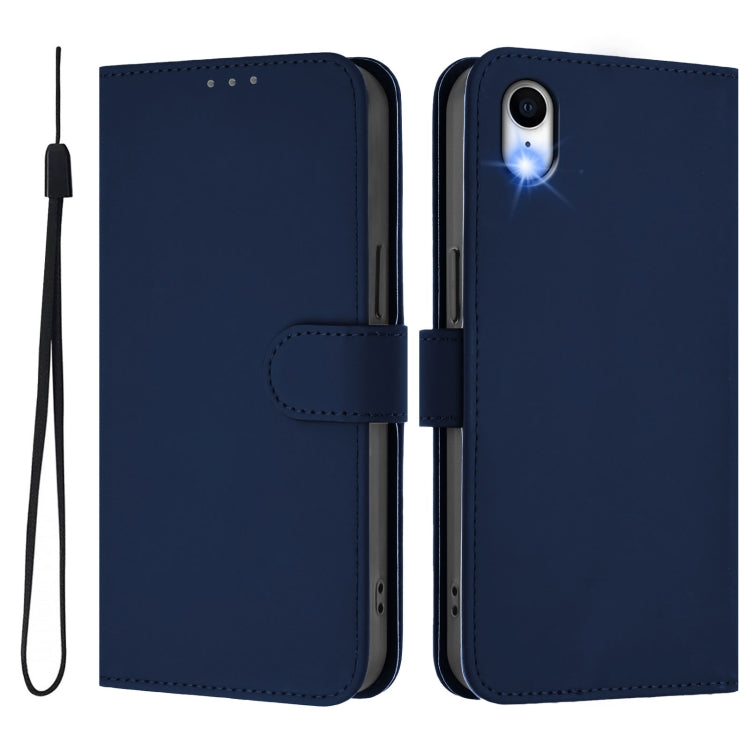 For iPhone XR Skin Feel Solid Color Leather Phone Case with Lanyard
