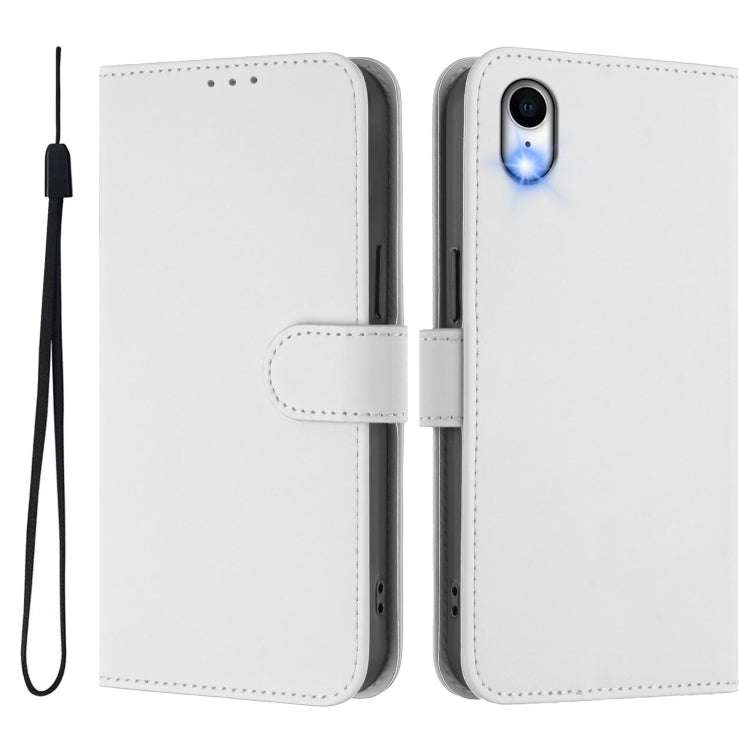 For iPhone XR Skin Feel Solid Color Leather Phone Case with Lanyard