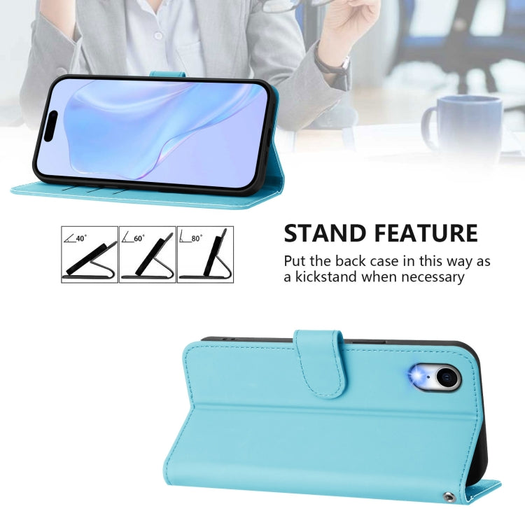 For iPhone XR Skin Feel Solid Color Leather Phone Case with Lanyard